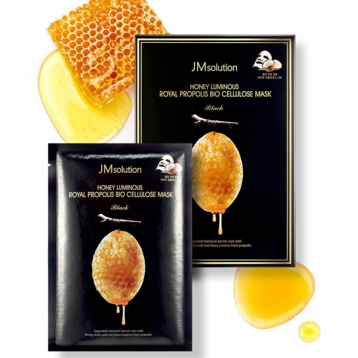 Антивікова тканинна маска для обличчя з екстрактом прополісу JMsolution Honey Luminous Royal Propolis Mask Black