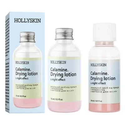 Локальний засіб від прищів і почервонінь з миттєвою дією за 1 ніч HOLLYSKIN Calamin. Drying Lotion 15 ml + Рефіл 30 ml