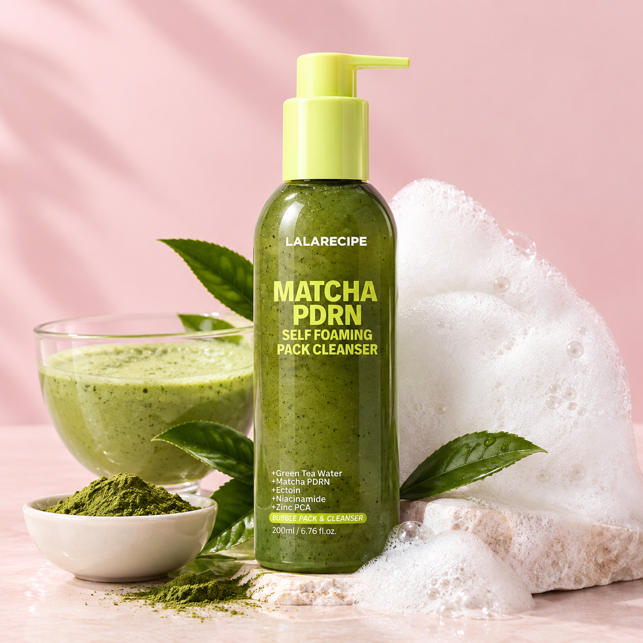 Пінка для вмивання з Матчею LALARECIPE Matcha PDRN self foaming pack cleaner 200ml