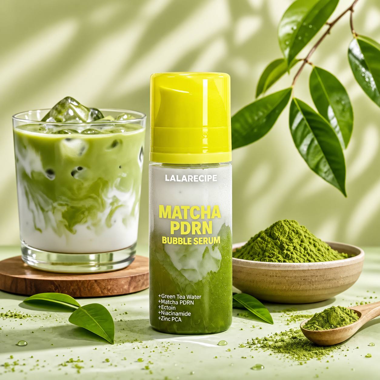Бульбашкова сироватка для обличчя з матчею LALARECIPE Matcha PDRN Bubble serum 95ml